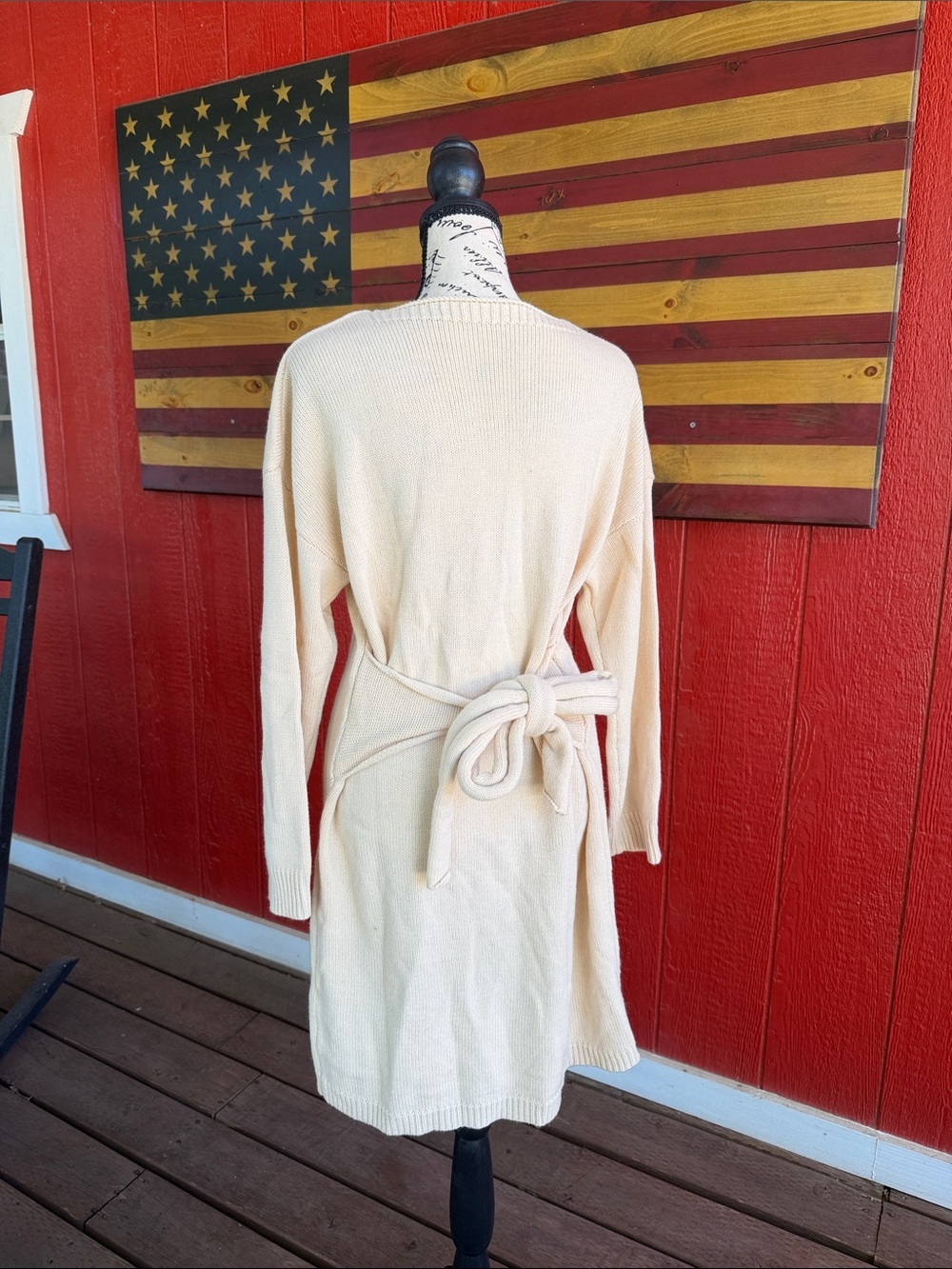 SHEIN Cream Long Sleeve Knit V-Neck Dress - Picture 3 of 3